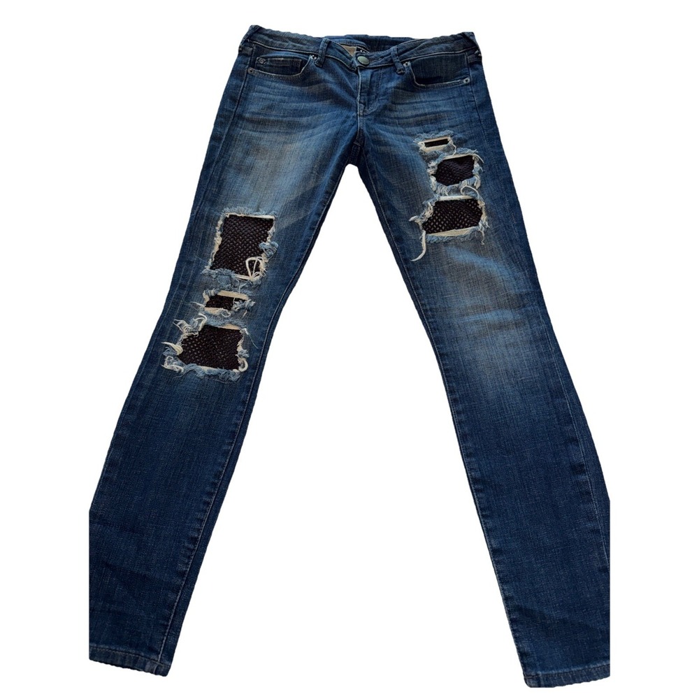 True Religion Halle Jeans Womens Size 27 Mid Rise Super Skinny Distressed Patch